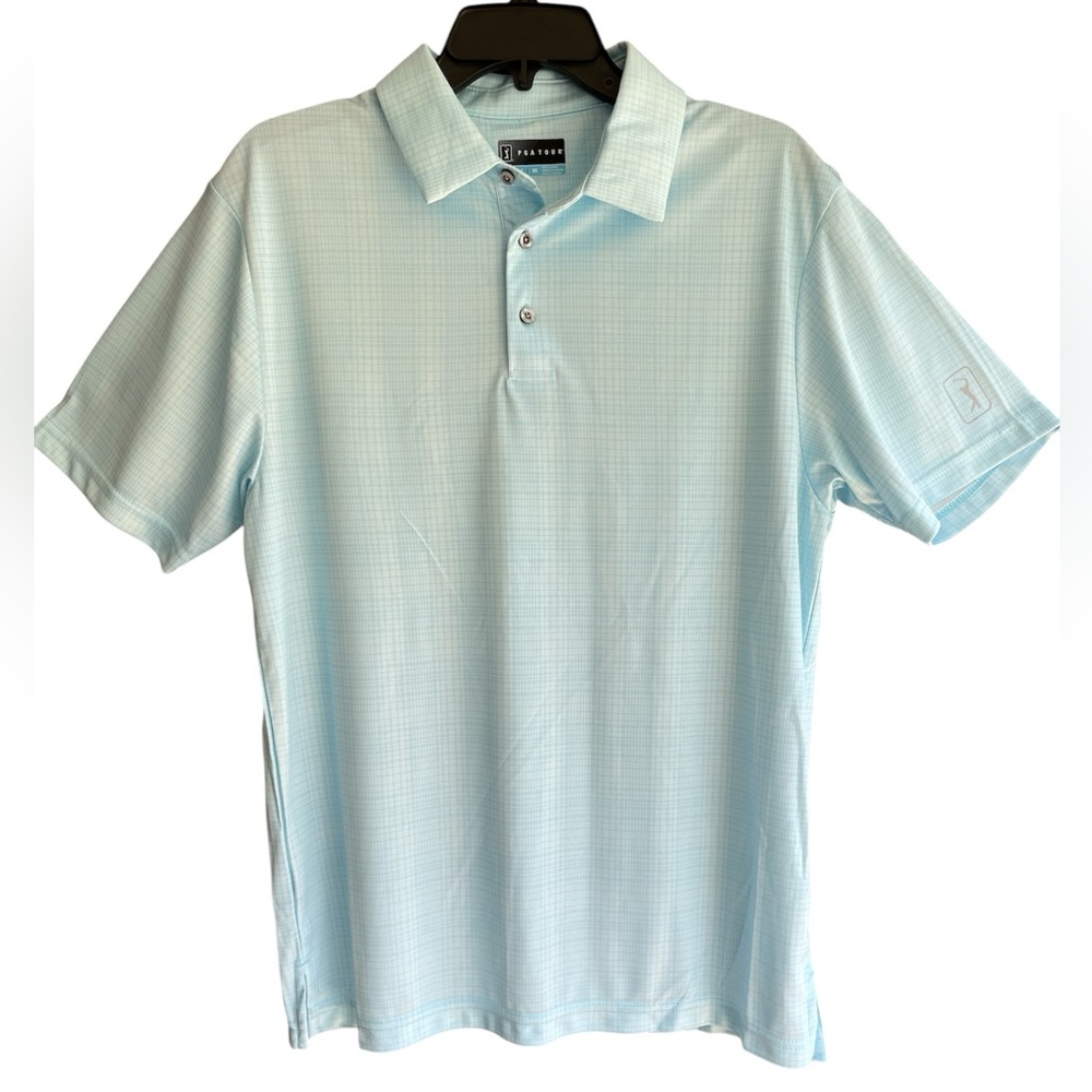 Men's PGA Tour Performance Polo Medium Light Blue Plaid